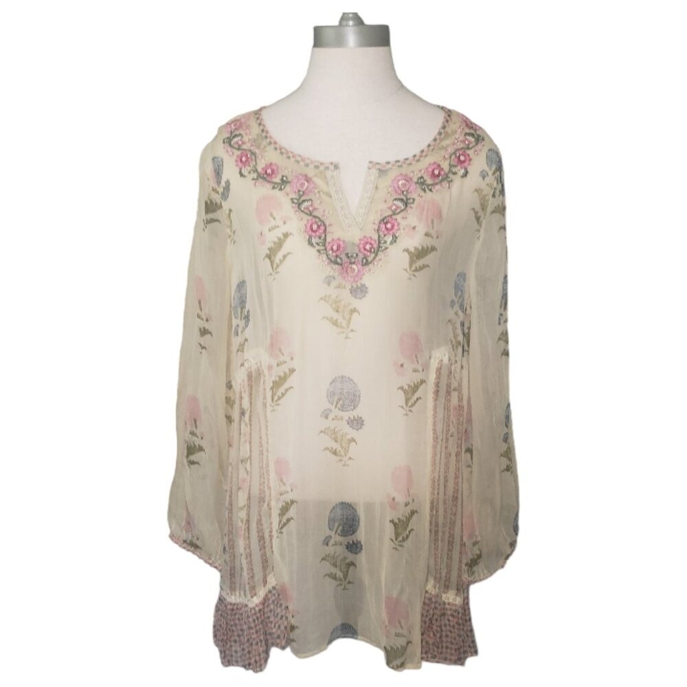 CT1531 Soft Surroundings Sheer Floral Beaded Top S